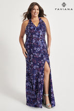 Faviana Plus Sizes Dress 9560 - Purple/Navy