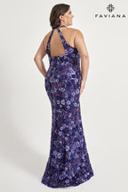 Faviana Plus Sizes Dress 9560 - Purple/Navy