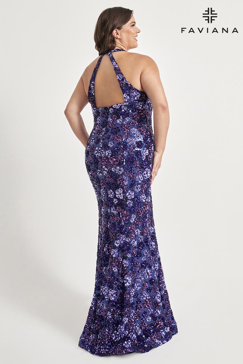 Faviana Plus Sizes Dress 9560 - Purple/Navy
