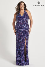 Faviana Plus Sizes Dress 9560 - Purple/Navy