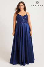 Faviana Plus Sizes Dress 9578 - Navy