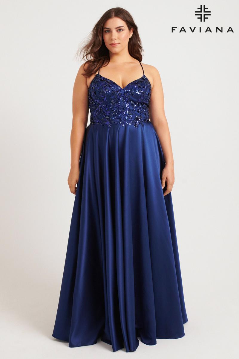 Faviana Plus Sizes Dress 9578 - Navy