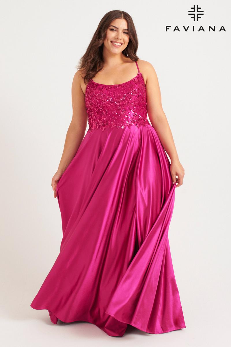 Faviana Plus Sizes Dress 9582 - Raspberry