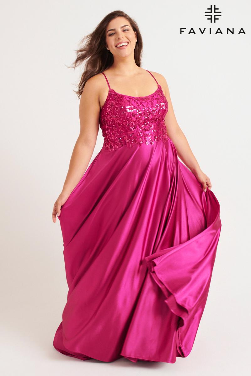 Faviana Plus Sizes Dress 9582 - Raspberry