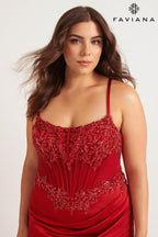 Faviana Plus Sizes Dress 9592 - Red