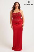 Faviana Plus Sizes Dress 9592 - Red