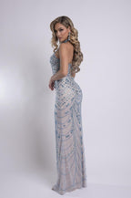 Jasz Couture Dress 7912 - Nude/Turquoise