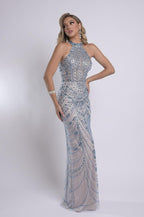 Jasz Couture Dress 7912 - Nude/Turquoise