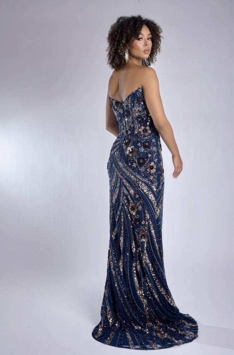 Jasz Couture Dress 7979 - Navy/Rosegold