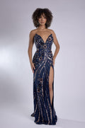 Jasz Couture Dress 7979 - Navy/Rosegold