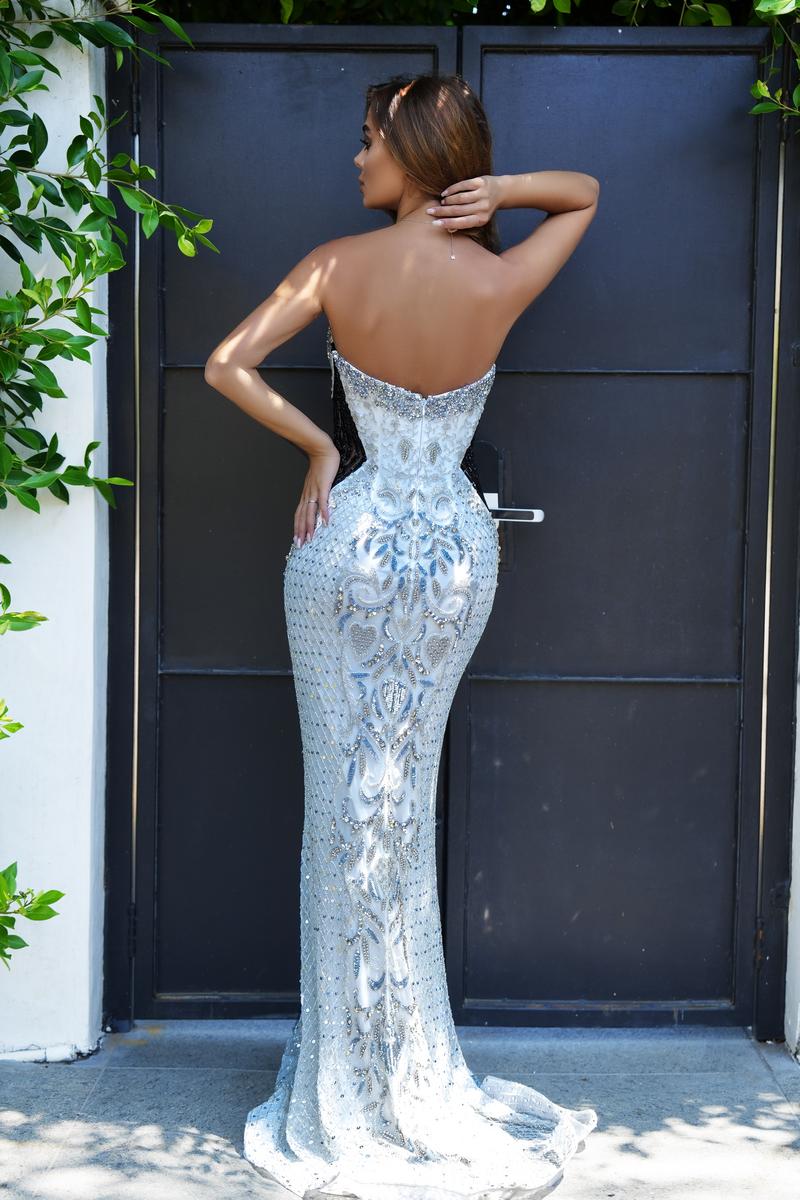 Portia and Scarlett Couture Dress PS24867C - Nude Silver Black