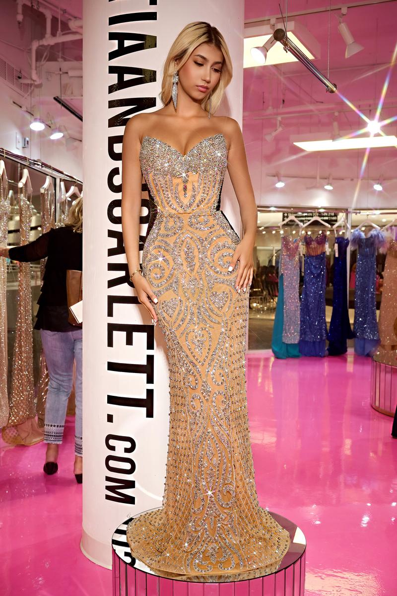 Portia and Scarlett Couture Dress PS24867C - Nude Silver Black