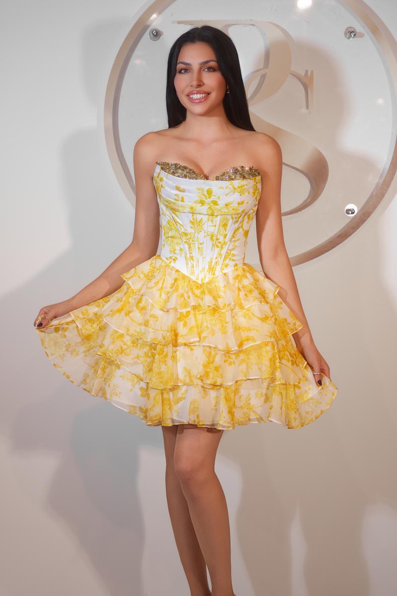 Portia and Scarlett Cocktail Dress PS25798 - Soft Yellow White