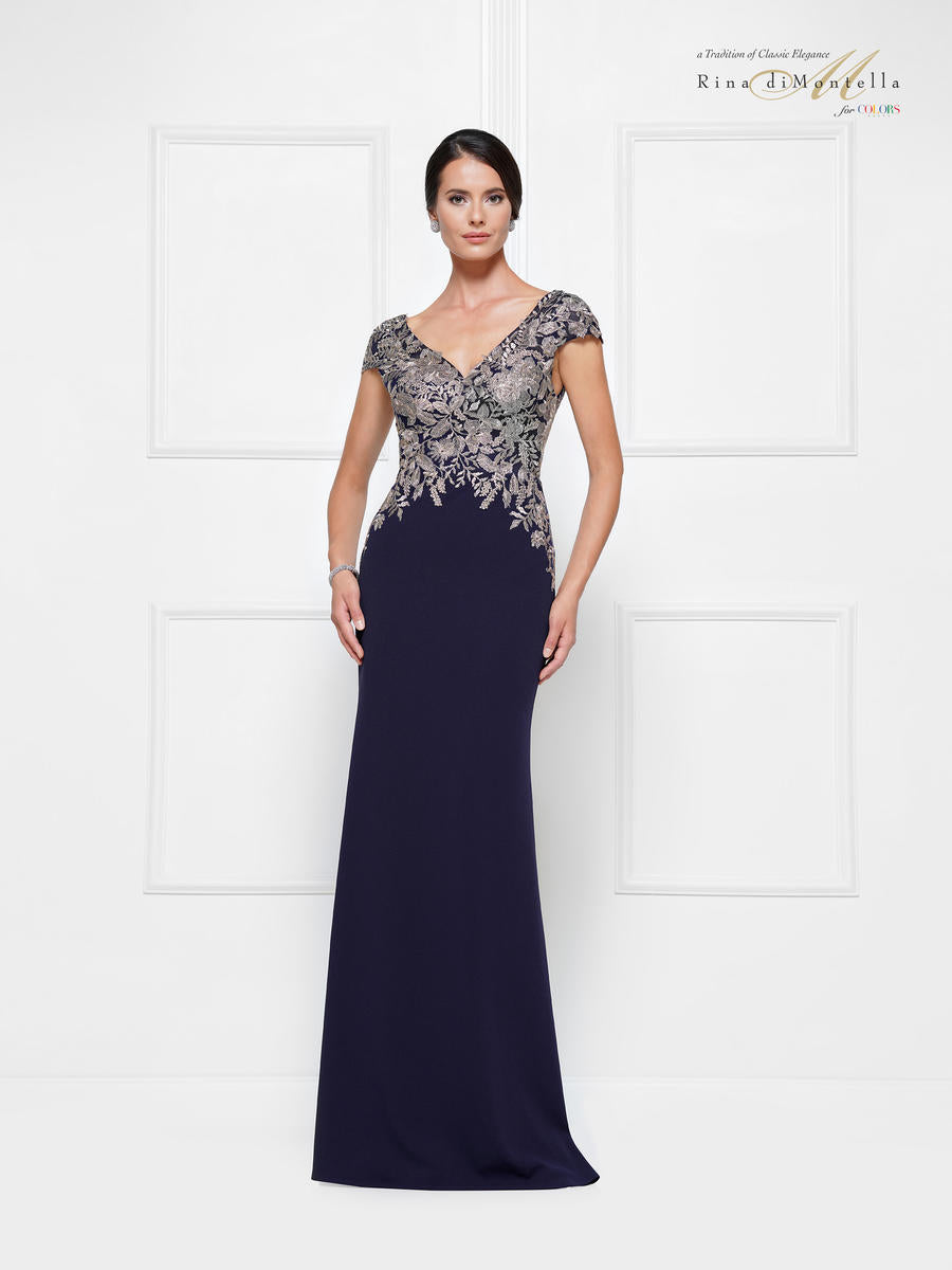 Rina di Montella Dress RD2652 - Navy/Gold
