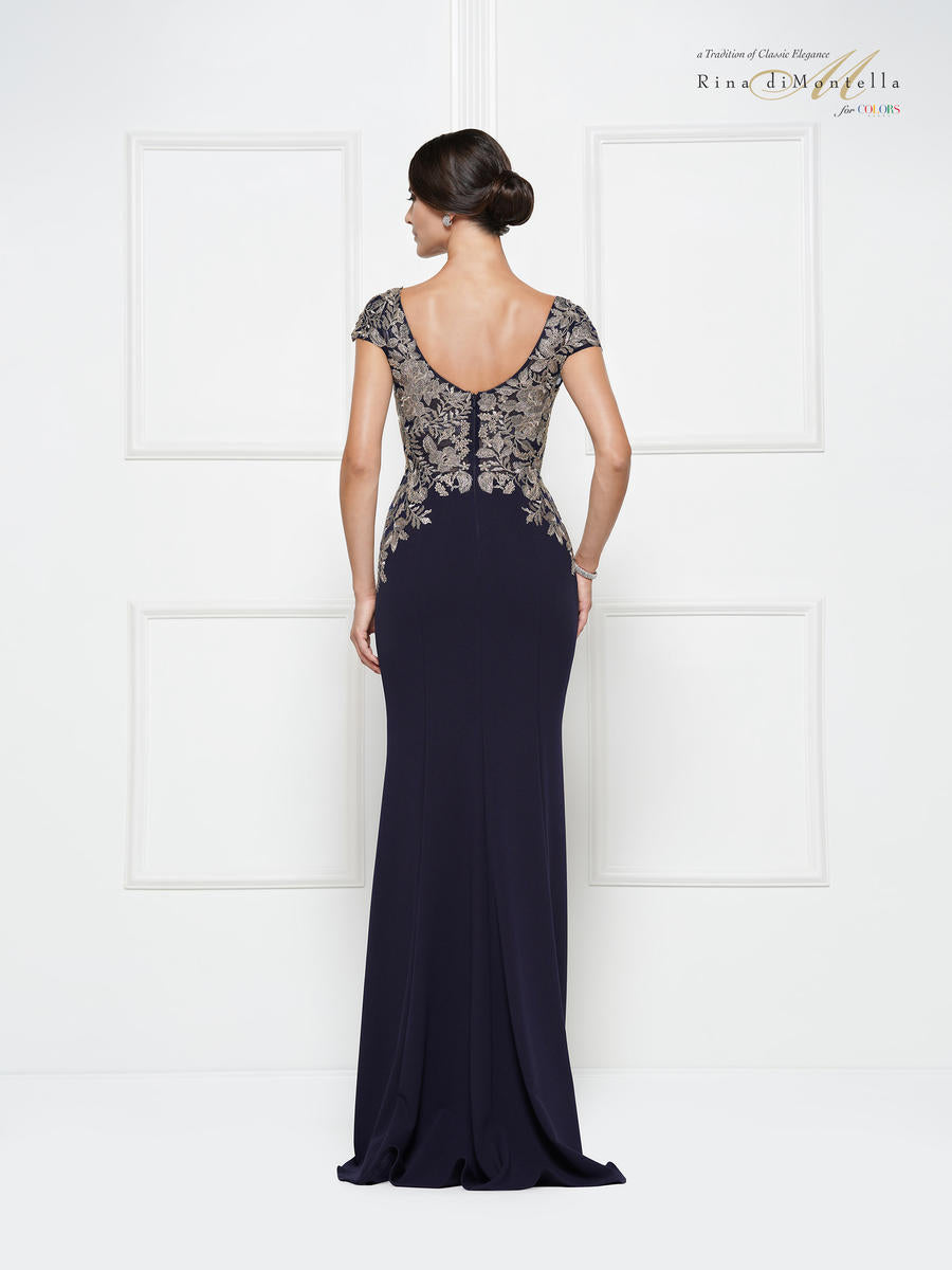 Rina di Montella Dress RD2652 - Navy/Gold