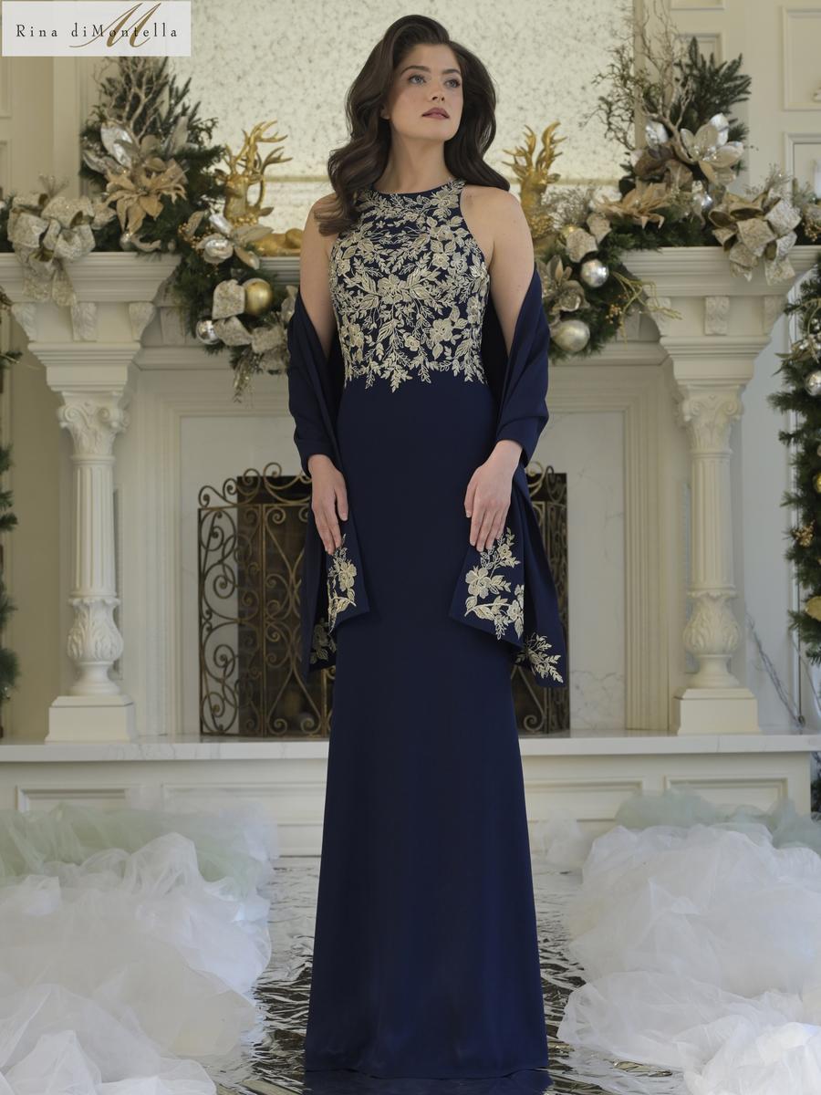 Rina di Montella Dress RD3345 - Navy Gold
